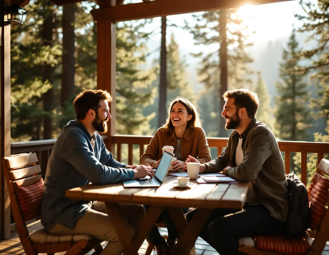 Founders reviewing a role scorecard at a sunny outdoor table